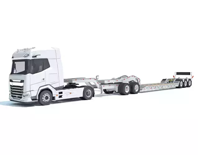 Semi Truck with Lowboy Trailer 3D model