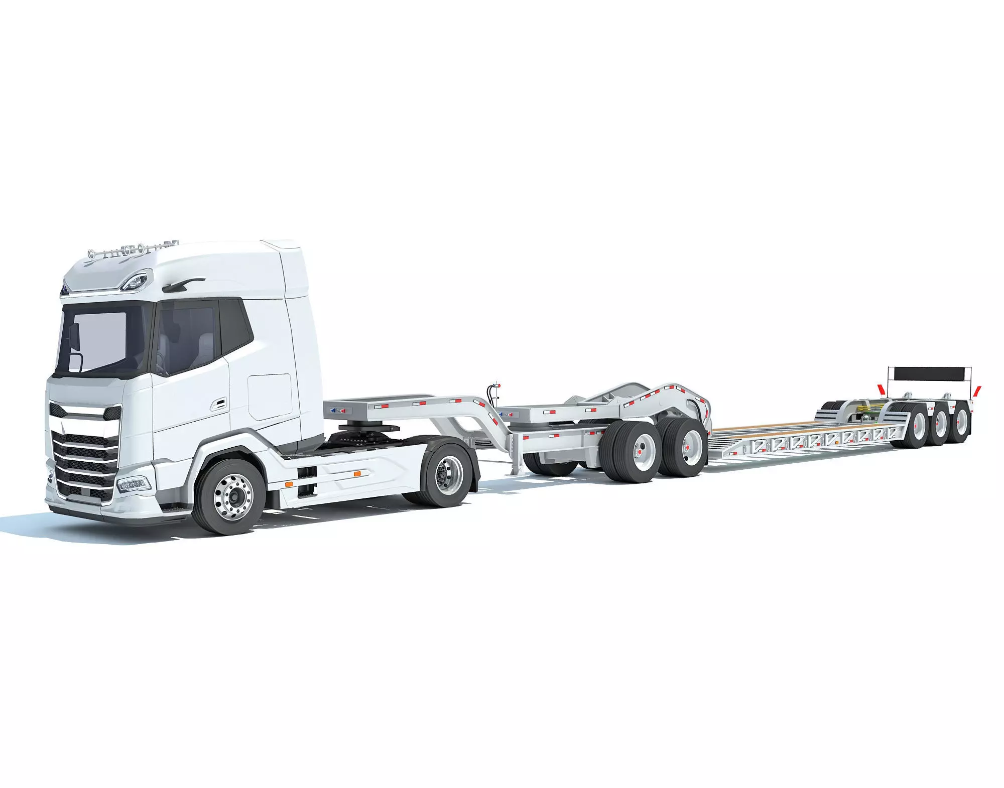 Semi Truck with Lowboy Trailer 3D model_0
