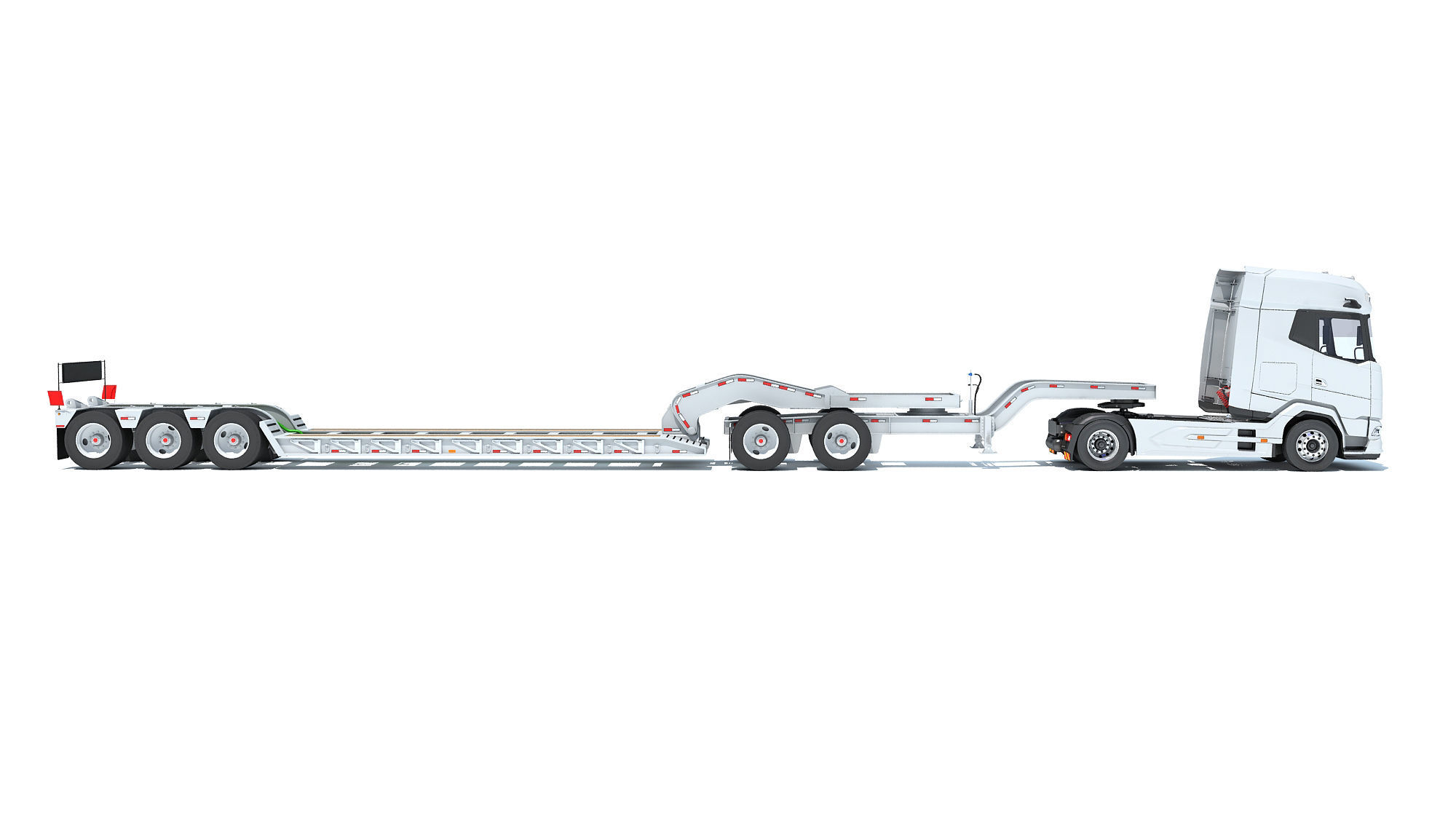 Semi Truck with Lowboy Trailer 3D model_5
