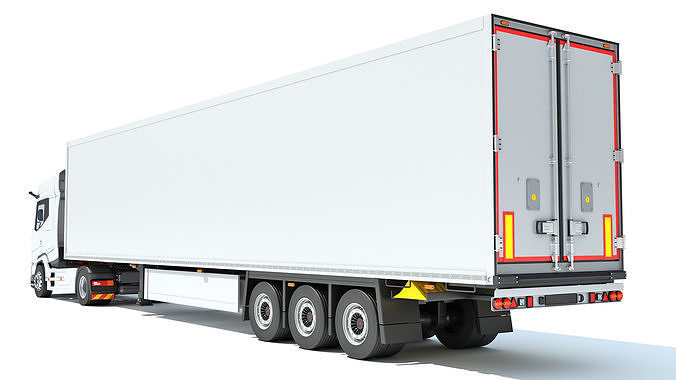 Truck with Reefer Refrigerator Trailer 3D model 4