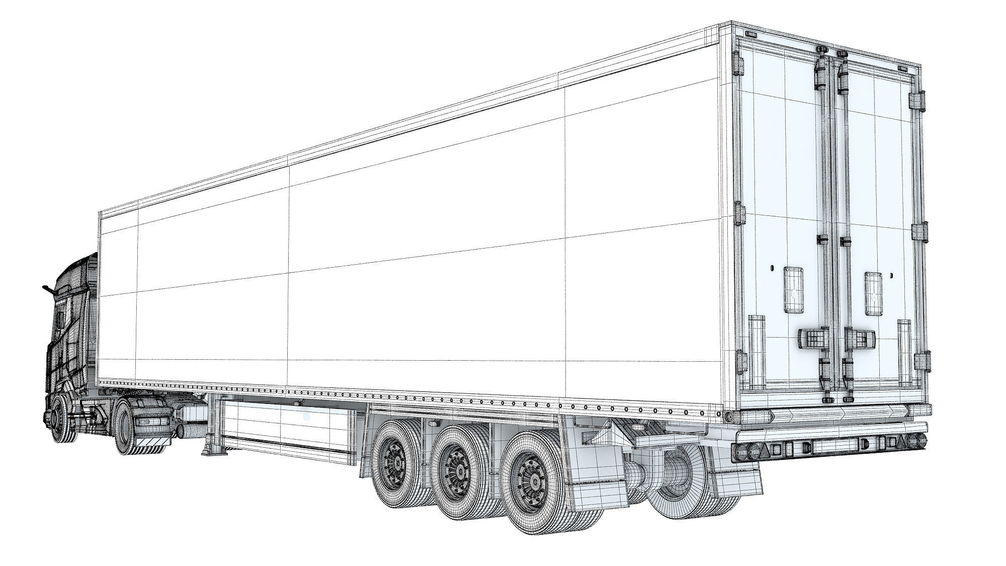 Truck with Reefer Refrigerator Trailer 3D model_17