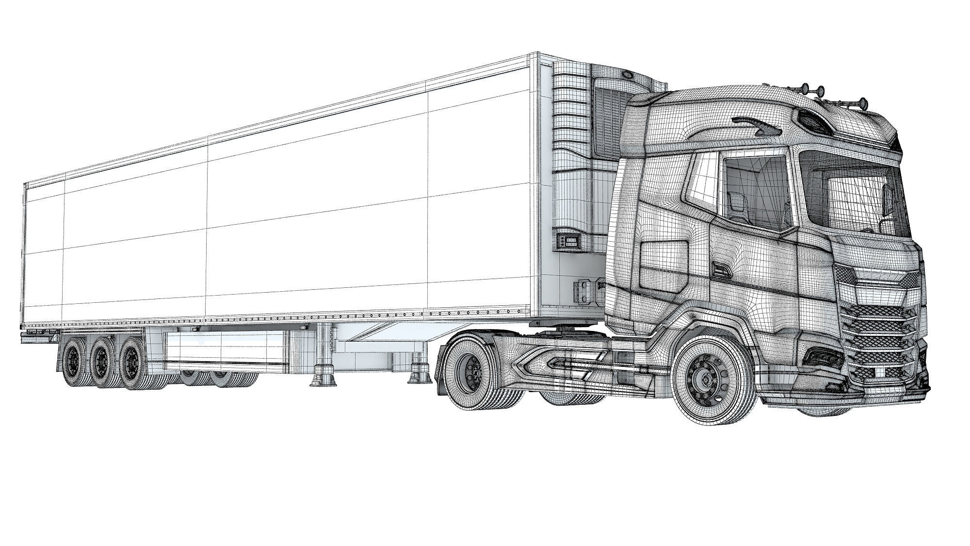 Truck with Reefer Refrigerator Trailer 3D model_19