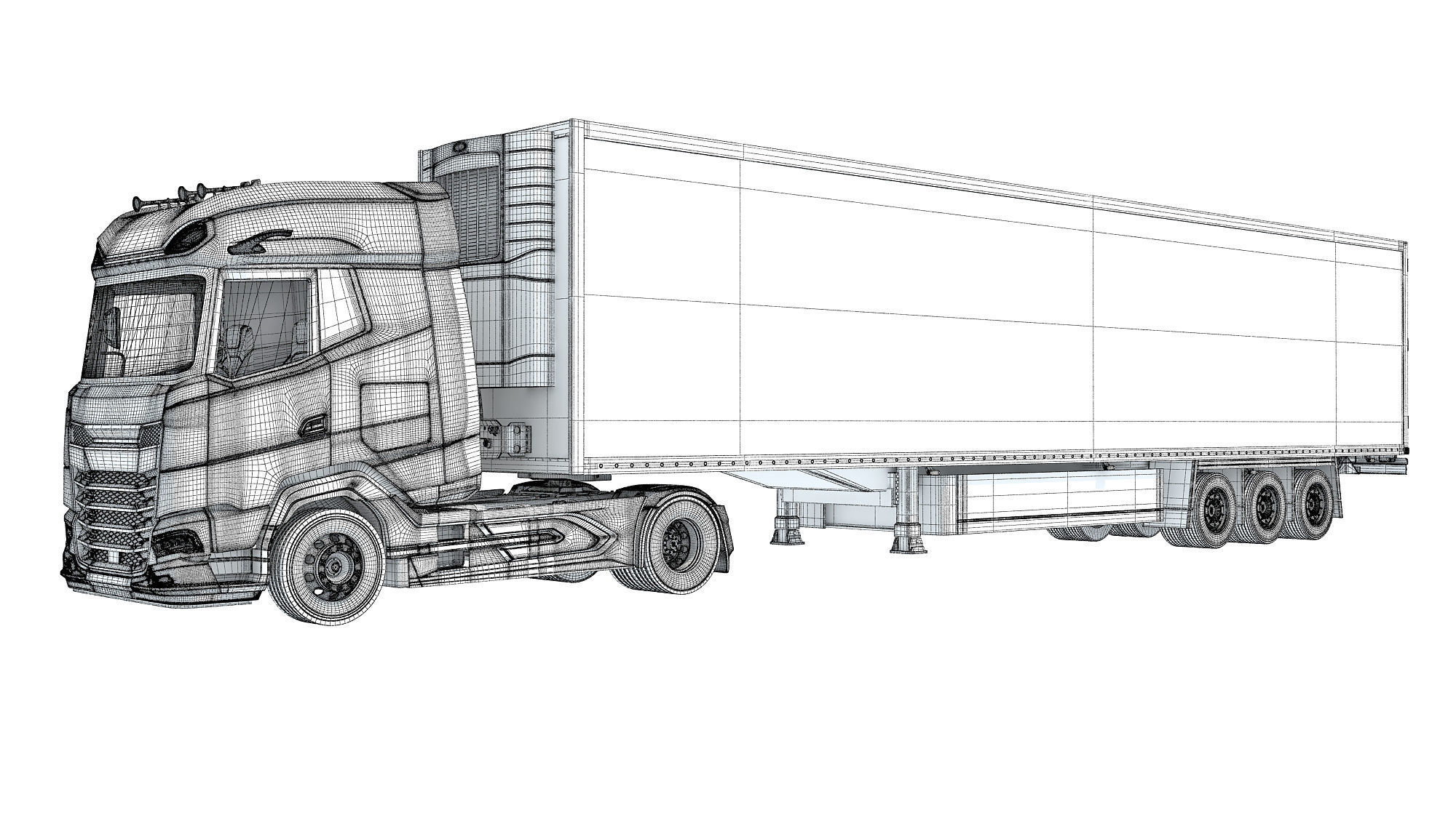 Truck with Reefer Refrigerator Trailer 3D model_16