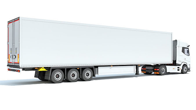 Truck with Reefer Refrigerator Trailer 3D model 5