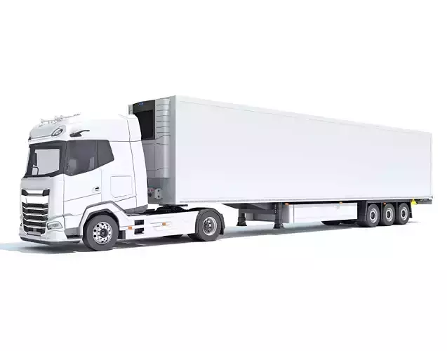 Truck with Reefer Refrigerator Trailer 3D model