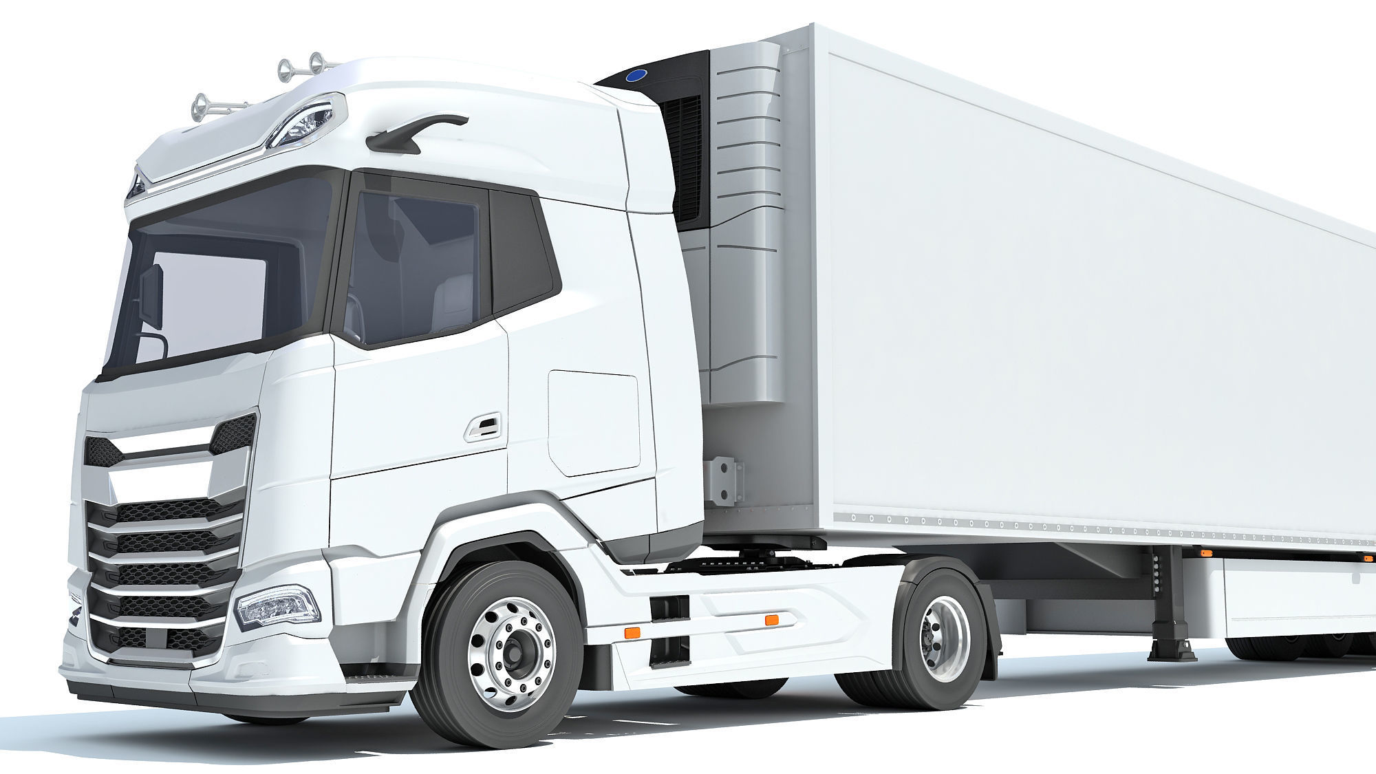 Truck with Reefer Refrigerator Trailer 3D model_12