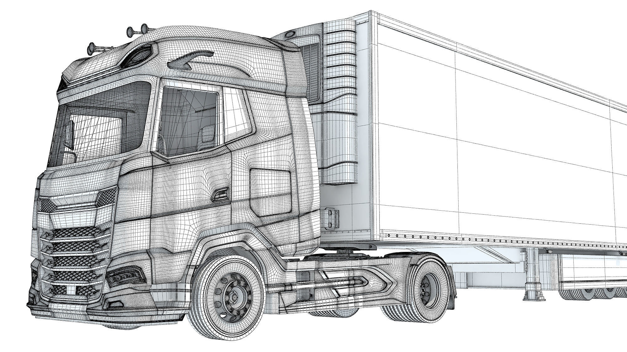 Truck with Reefer Refrigerator Trailer 3D model_20