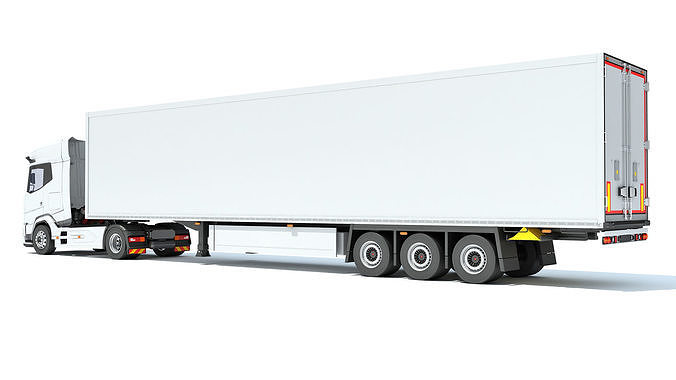 Truck with Reefer Refrigerator Trailer 3D model 3