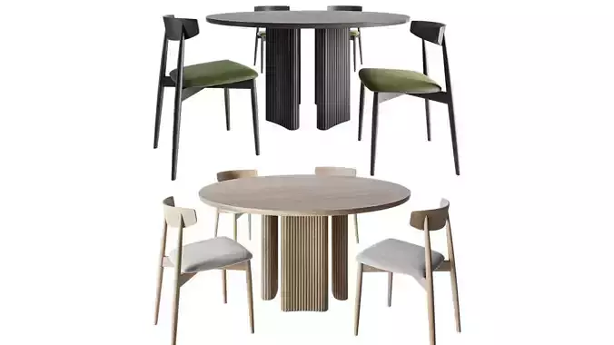 Roller Max dining table and  Miniforms Claretta wood chair 3D model
