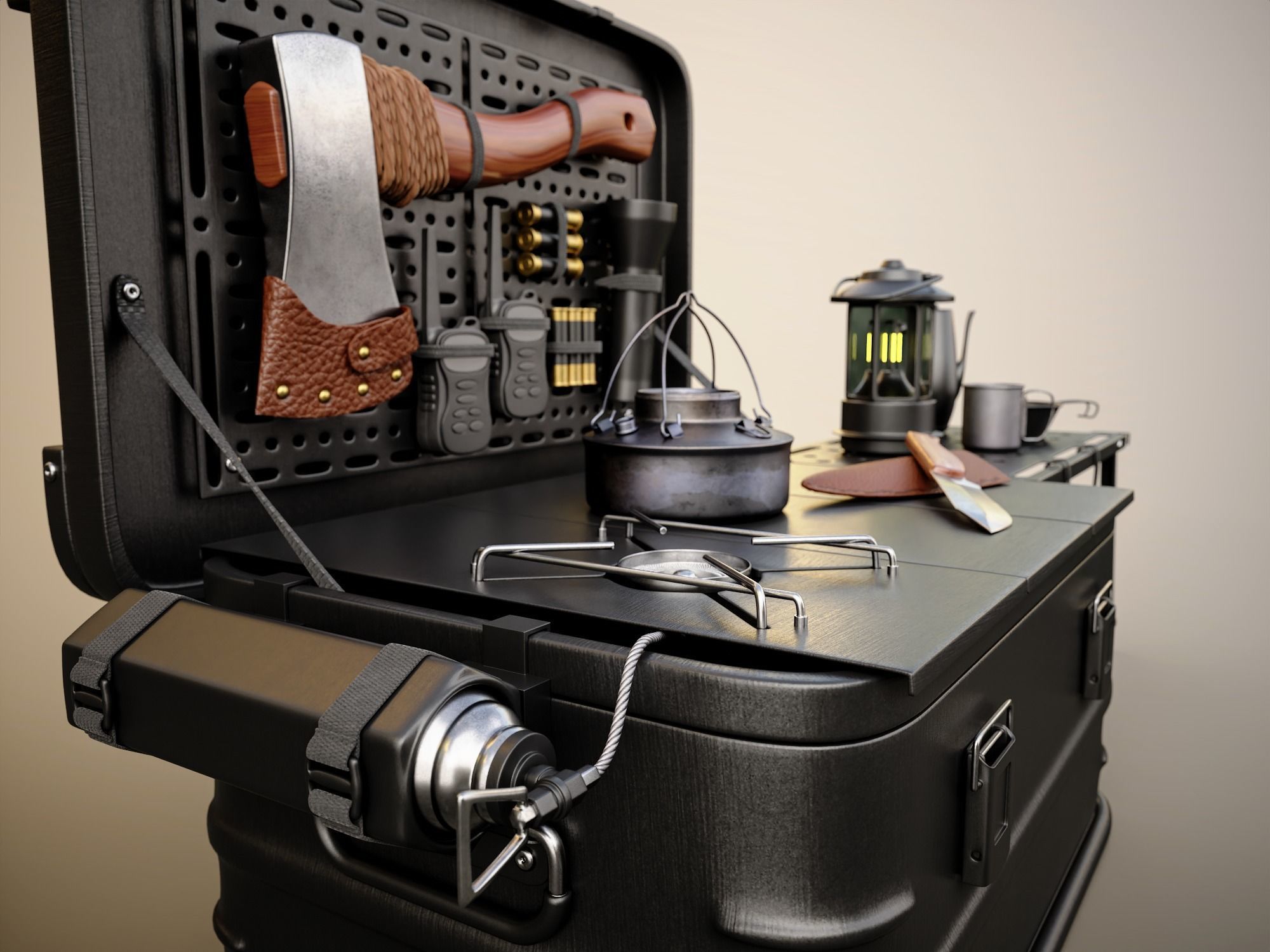 camping equipment Low-poly 3D model_1