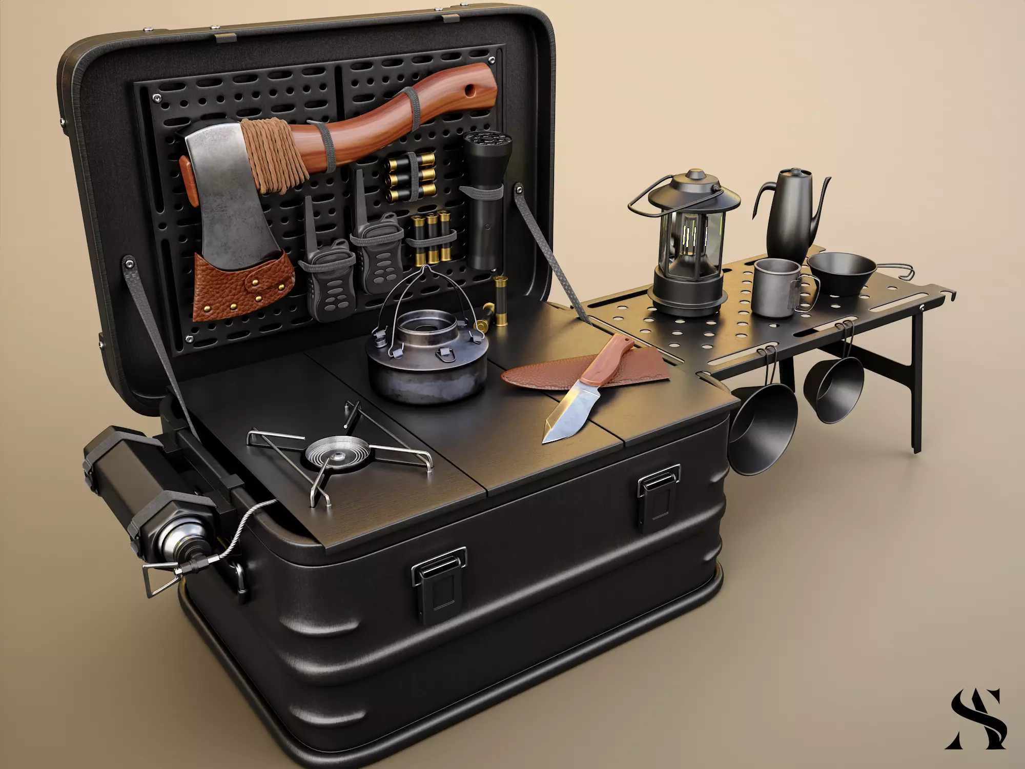 camping equipment Low-poly 3D model_0