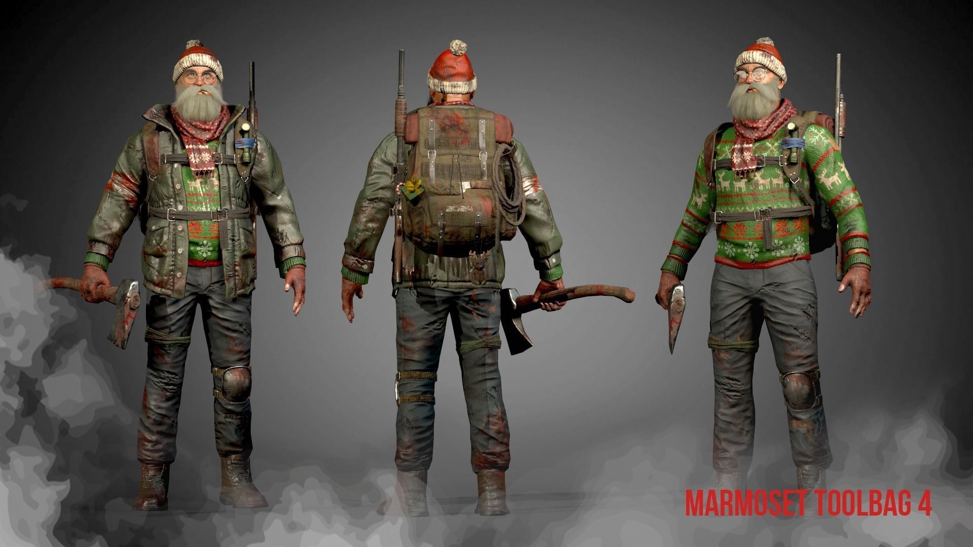 Animated Low poly Game Ready Santa survivor 3D Modular Low-poly 3D model_17