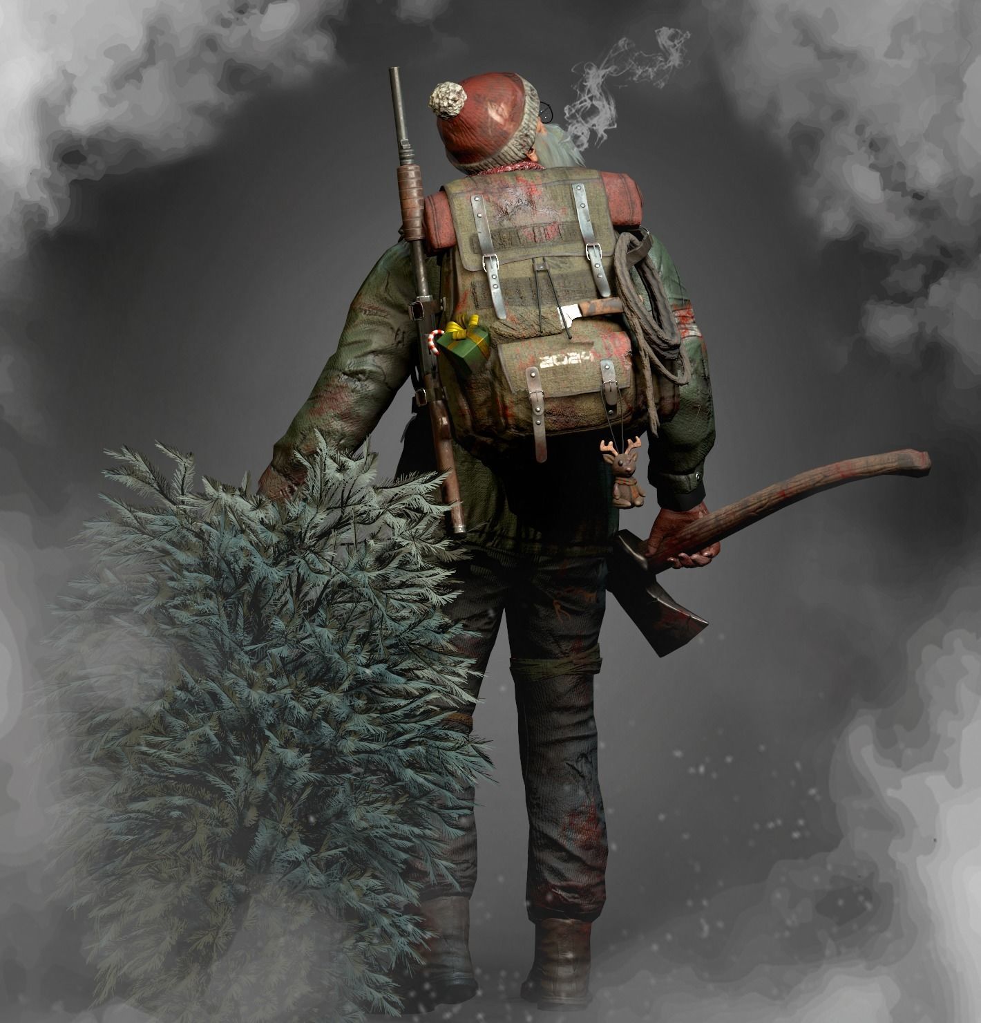 Animated Low poly Game Ready Santa survivor 3D Modular Low-poly 3D model_2