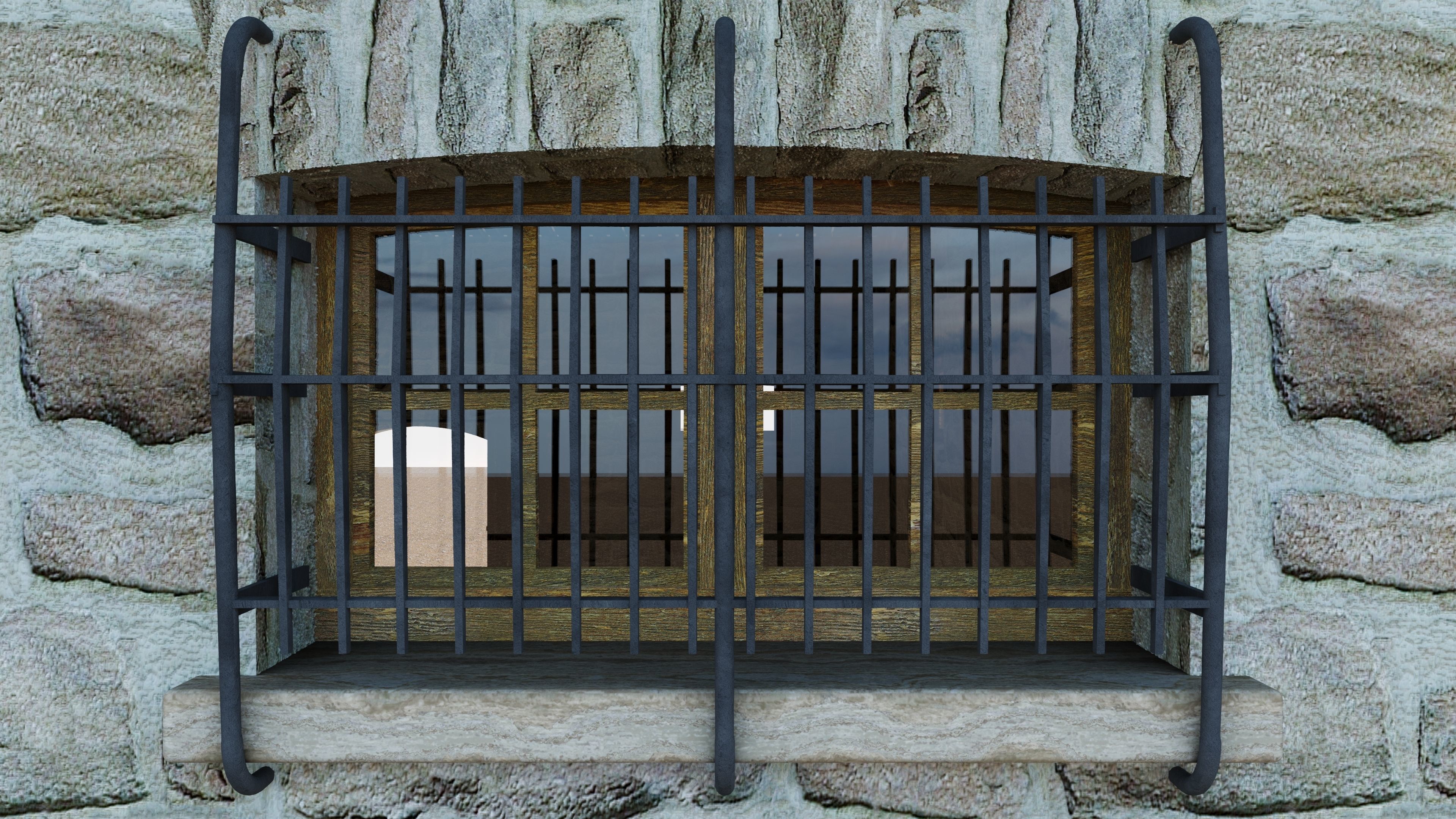 Arched Wooden Window and Railing 3D model | CGTrader