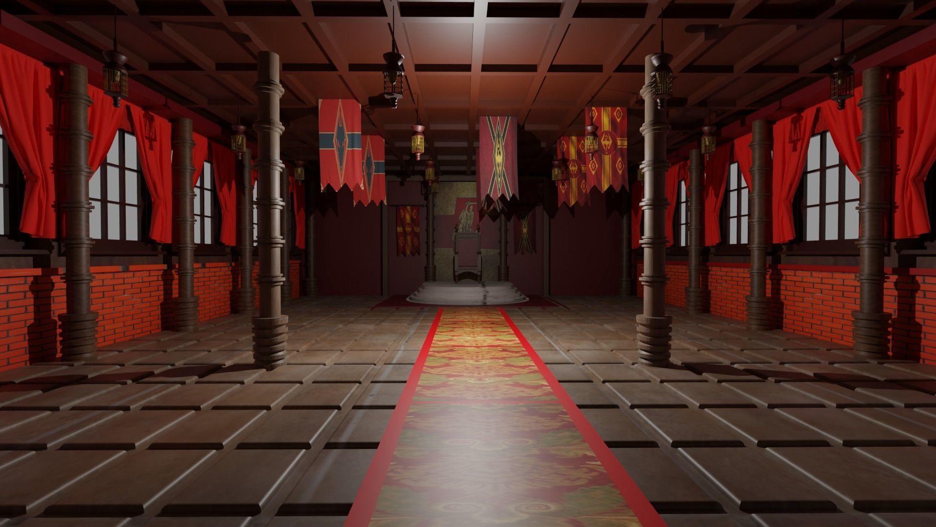 Medieval Throne Room Low-poly 3D model_1