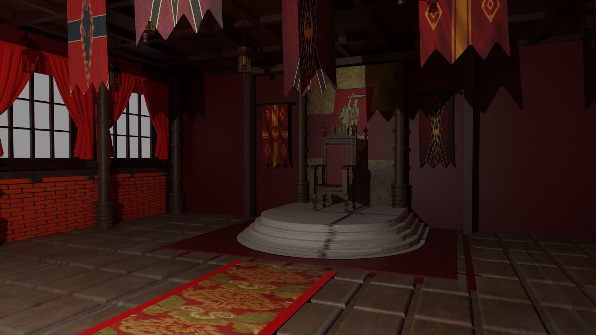Medieval Throne Room Low-poly 3D model_2