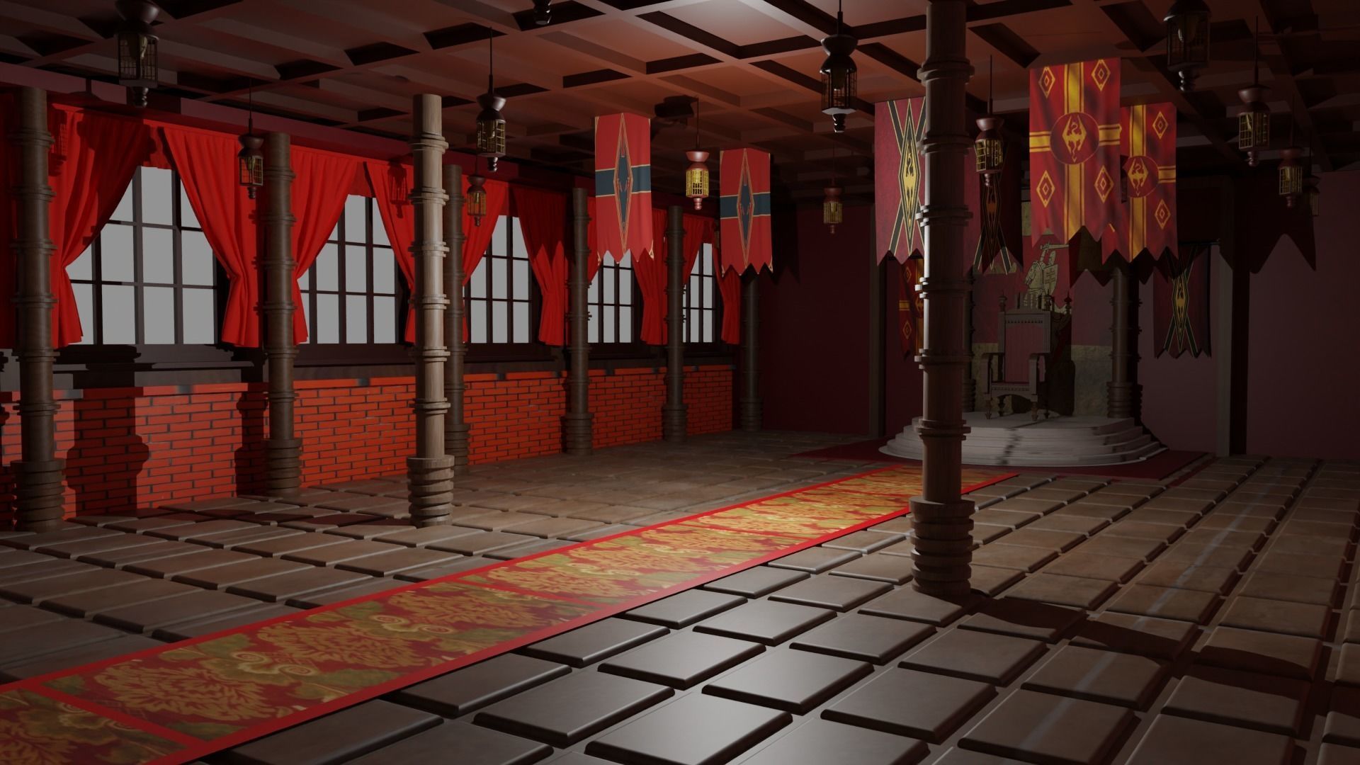 Medieval Throne Room Low-poly 3D model_3