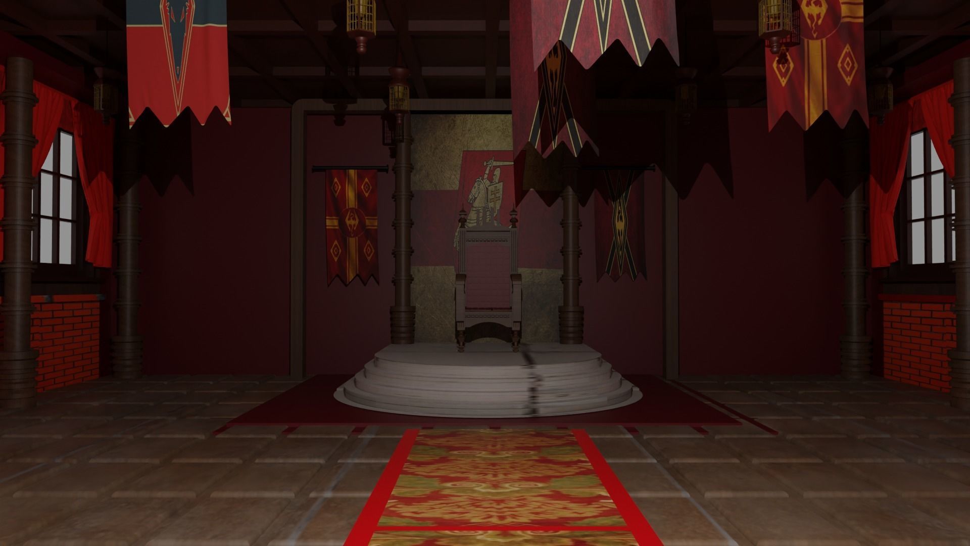 Medieval Throne Room Low-poly 3D model_6