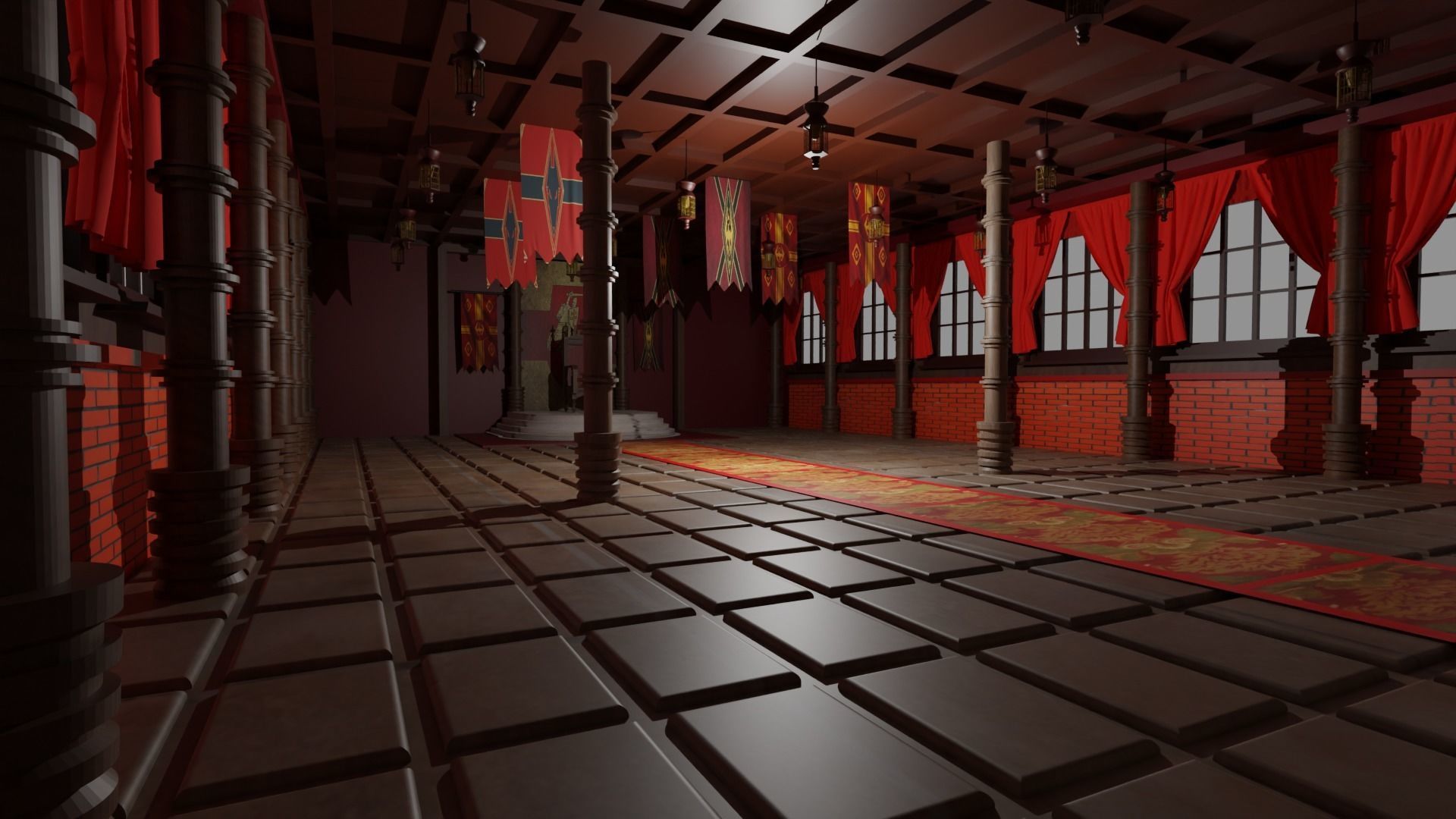 Medieval Throne Room Low-poly 3D model_4