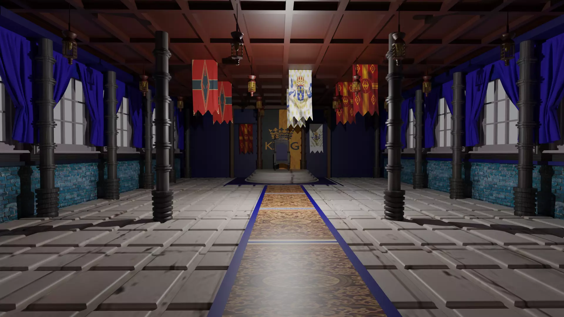 Medieval Throne Room Low-poly 3D model