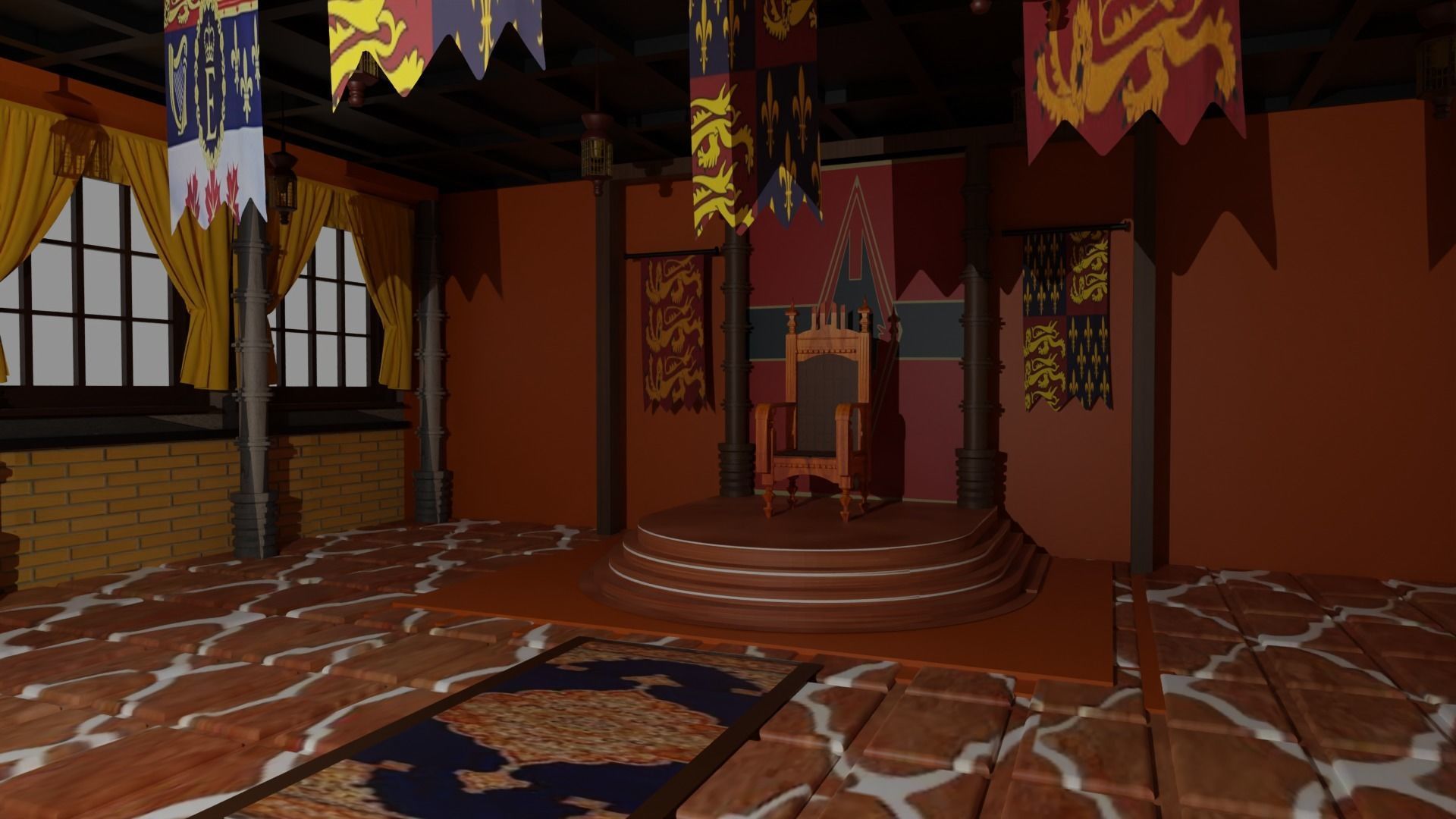 Medieval Throne Room Low-poly 3D model_3