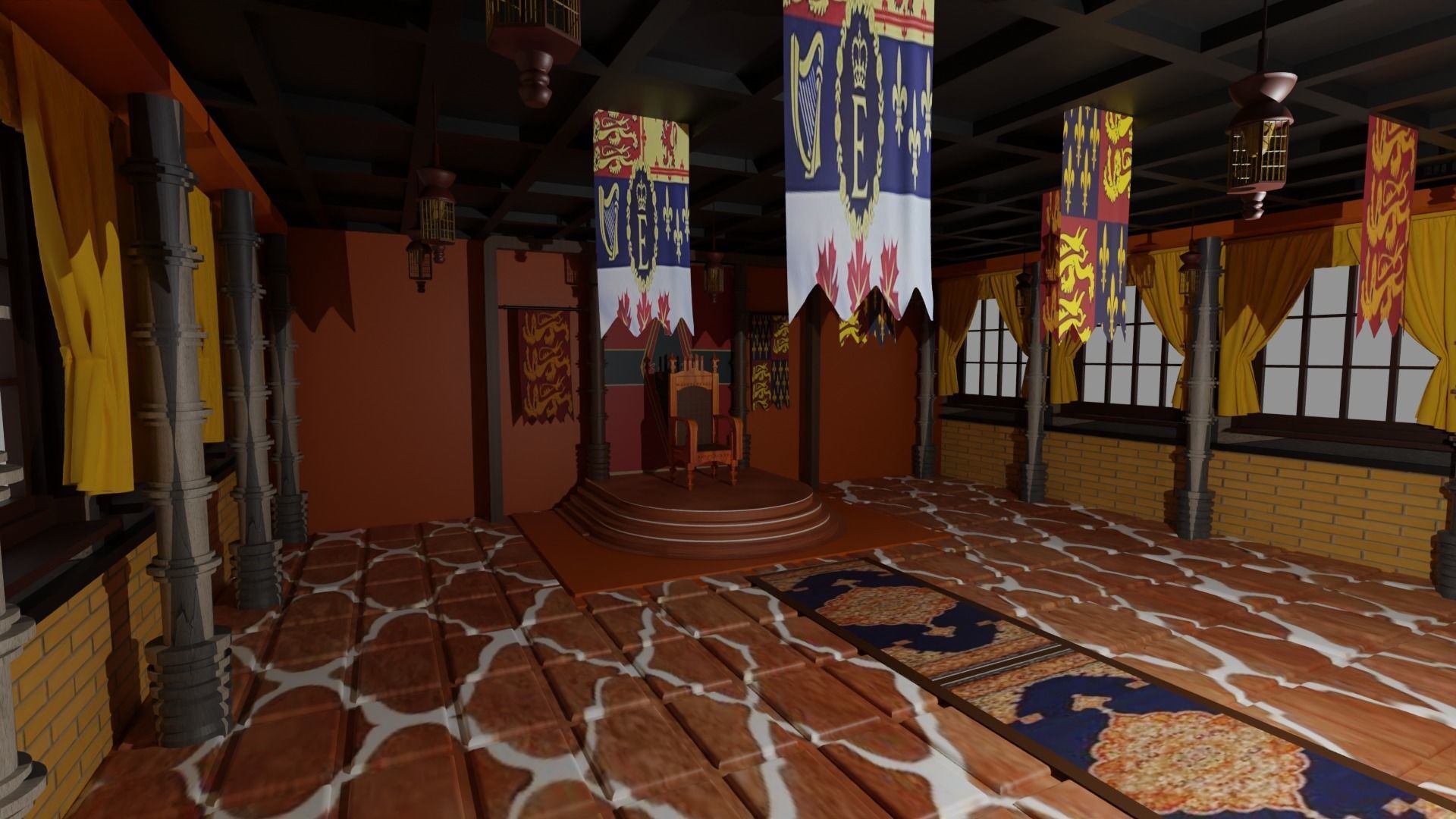 Medieval Throne Room Low-poly 3D model_6