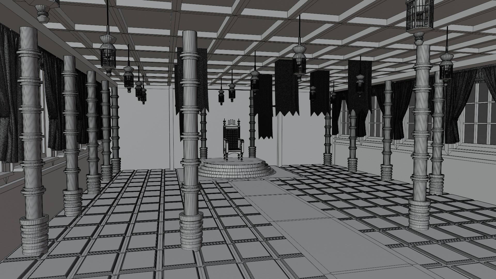 Medieval Throne Room Low-poly 3D model_7
