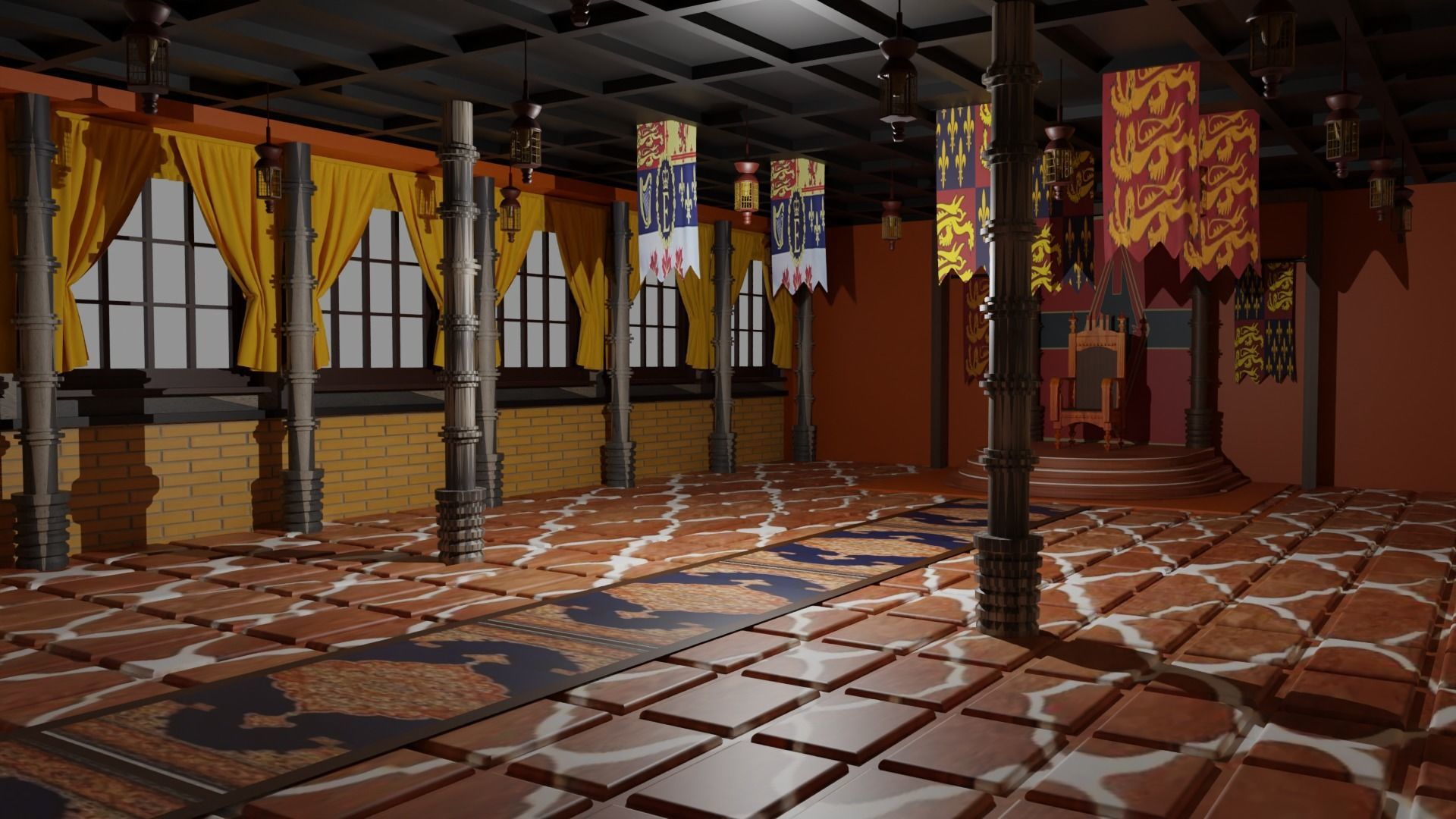 Medieval Throne Room Low-poly 3D model_4