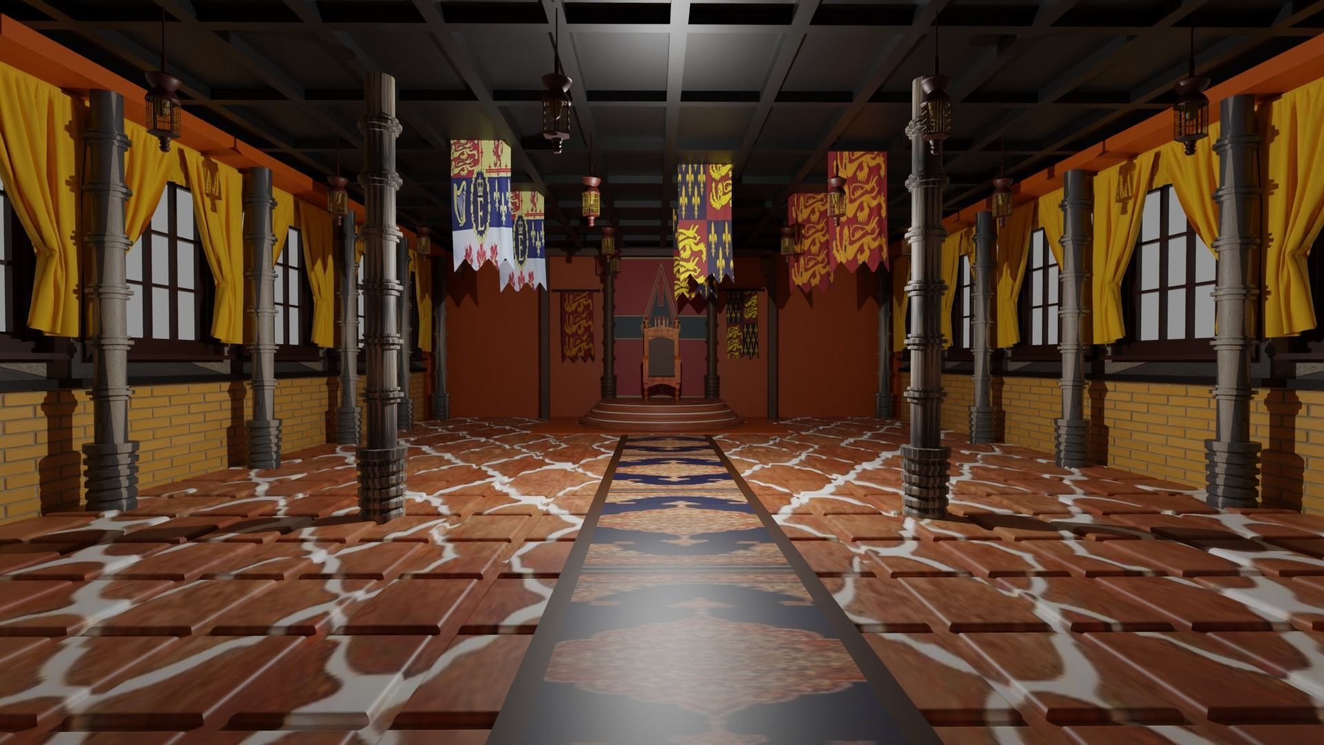 Medieval Throne Room Low-poly 3D model_2