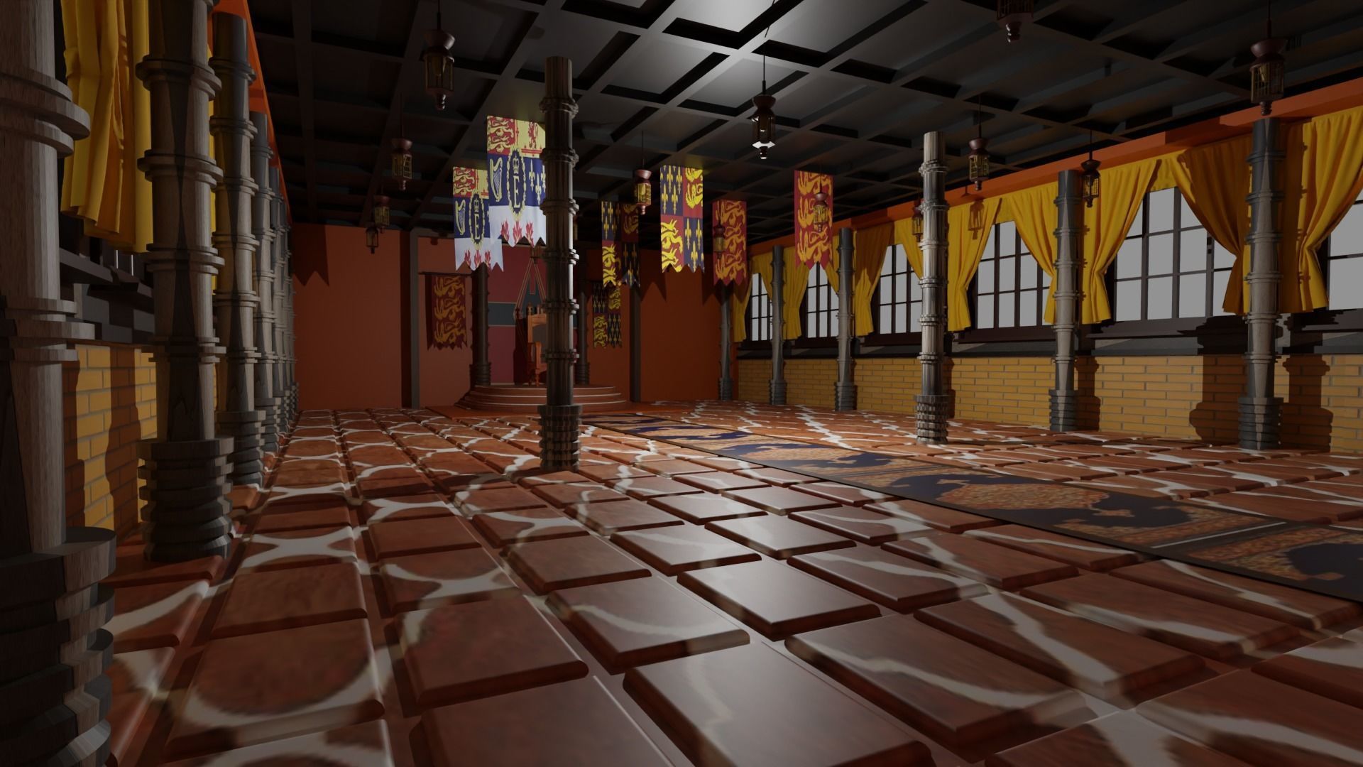 Medieval Throne Room Low-poly 3D model_5