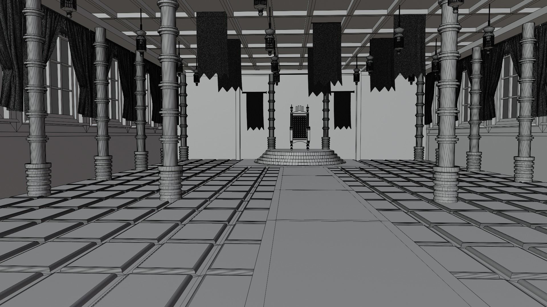 Medieval Throne Room Low-poly 3D model_8