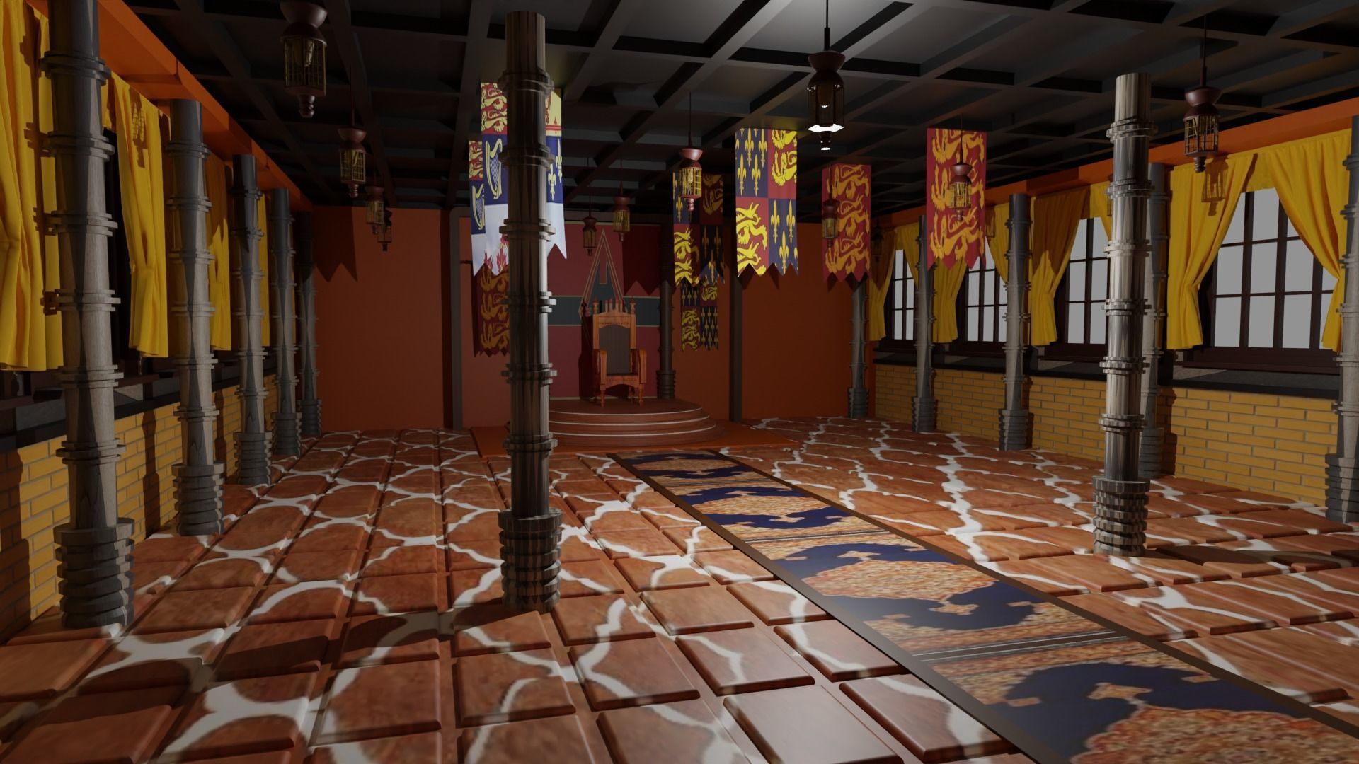 Medieval Throne Room Low-poly 3D model_1