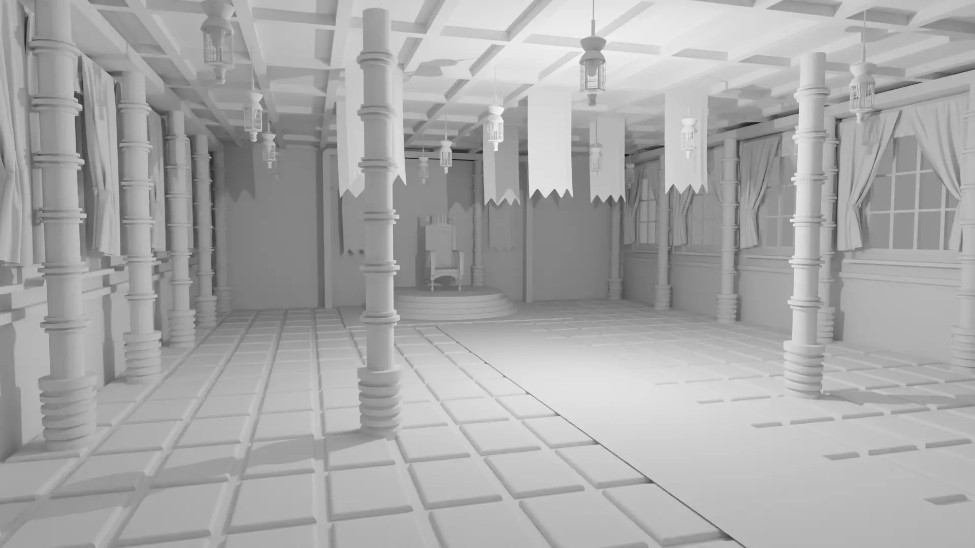 Medieval Throne Room Low-poly 3D model