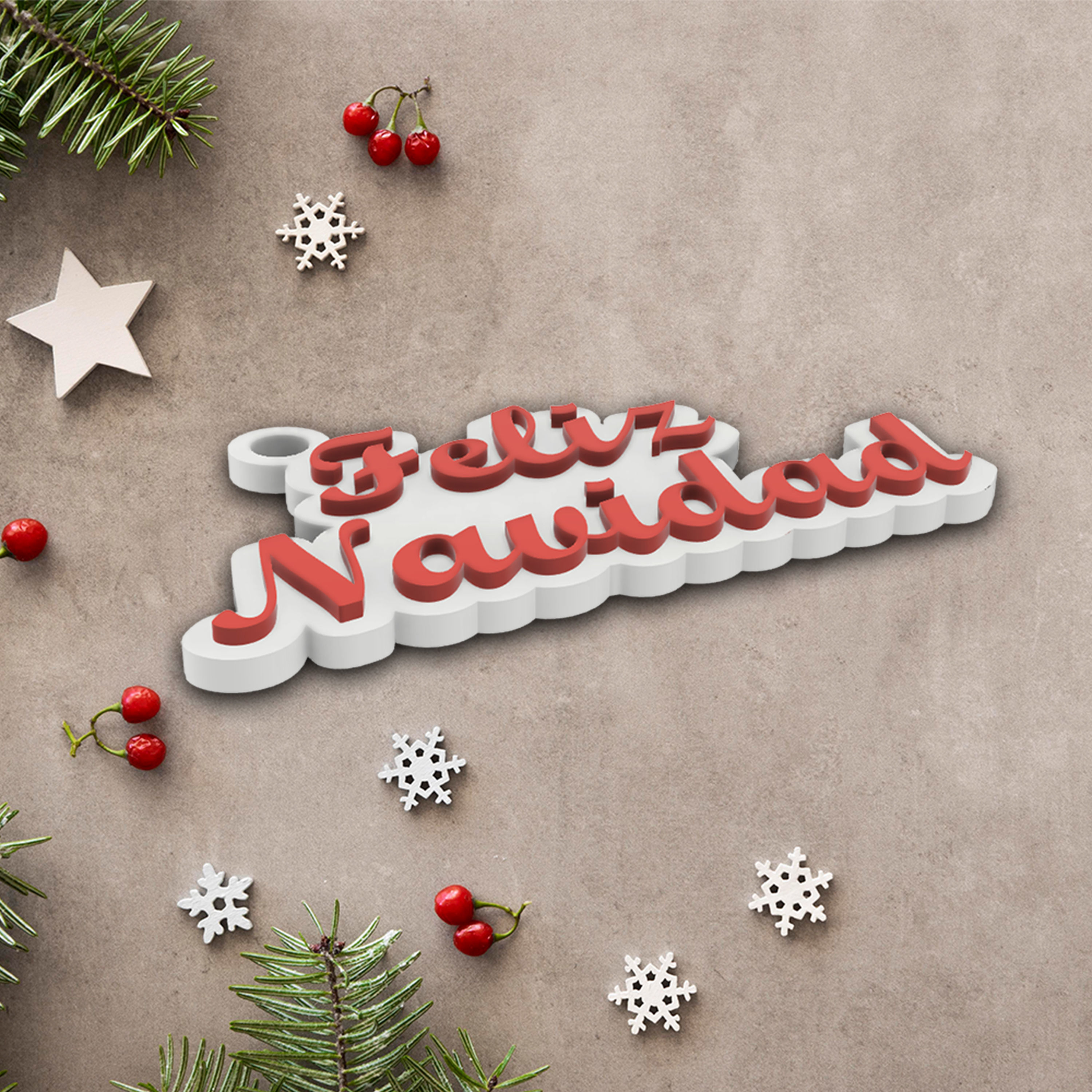 SPANISH FELIZ NAVIDAD CHRISTMAS KEYCHAIN 3D print model_1