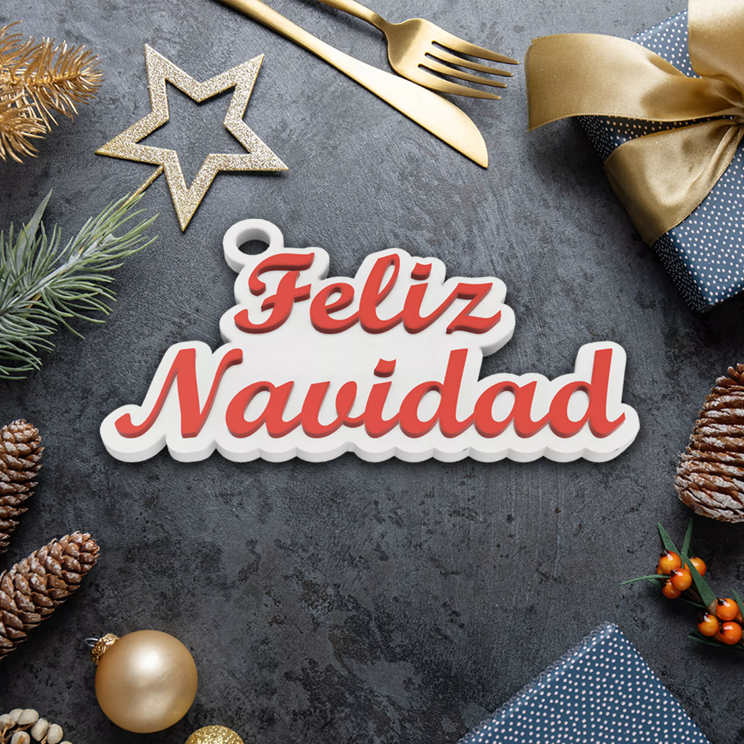 SPANISH FELIZ NAVIDAD CHRISTMAS KEYCHAIN 3D print model_0