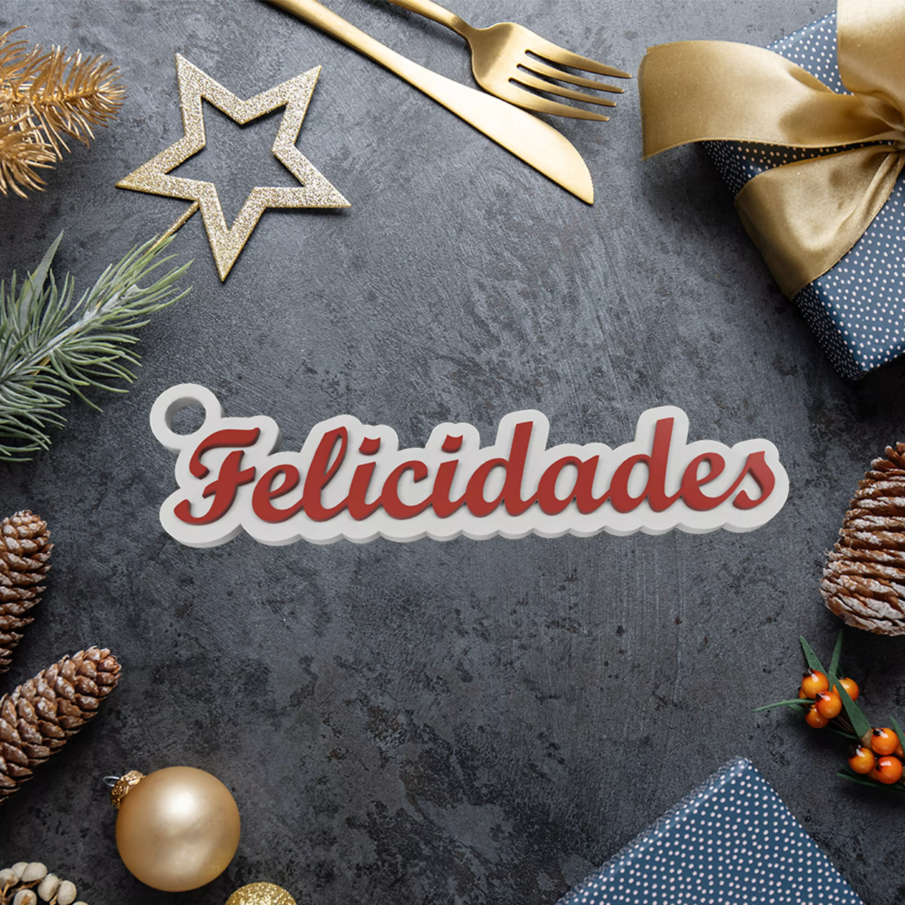 SPANISH FELICIDADES NEW YEAR GREETINGS HOLIDAY KEY CHAIN 3D print model_0