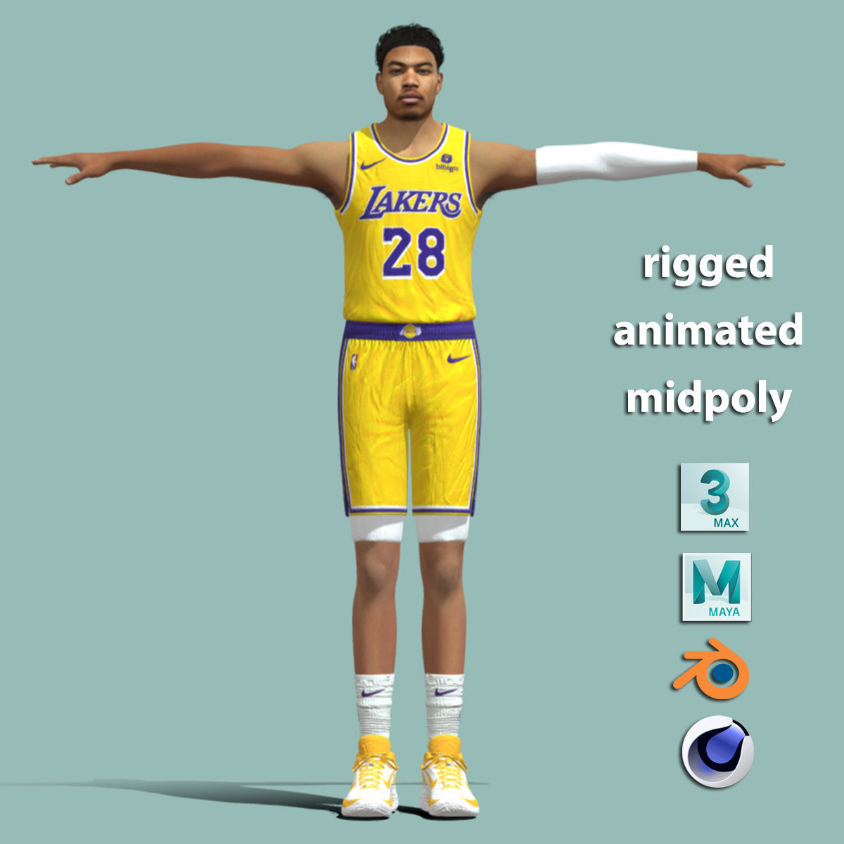 T-Pose Rigged Rui Hachimura Los Angeles Lakers NBA 3D model_1