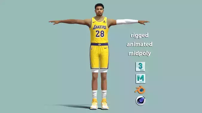 T-Pose Rigged Rui Hachimura Los Angeles Lakers NBA 3D model
