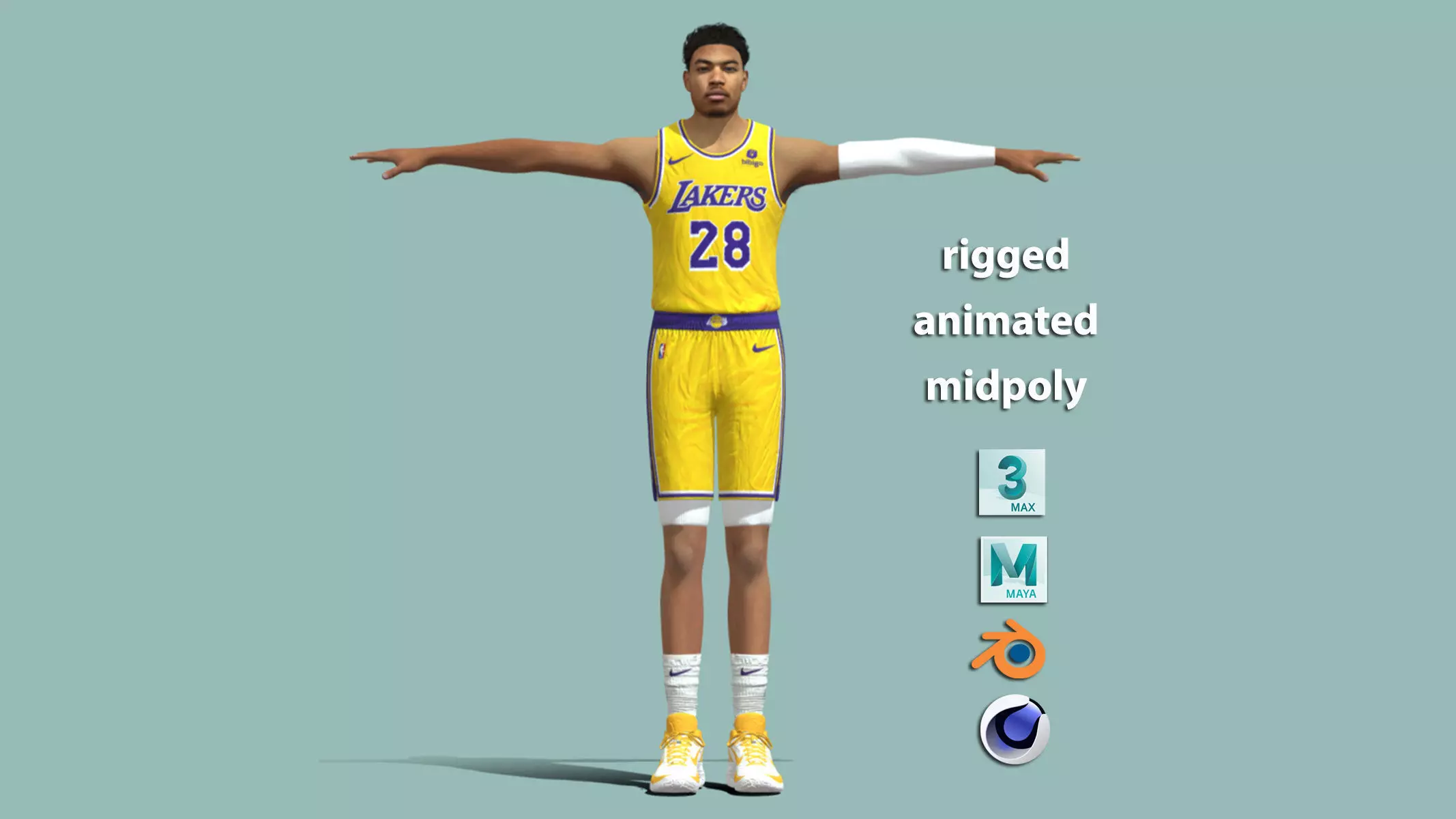 T-Pose Rigged Rui Hachimura Los Angeles Lakers NBA 3D model_0