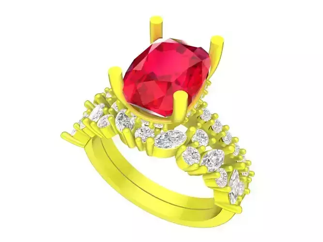 A7534 Luxury Cushion Diamond Engagement Ring 3D Model