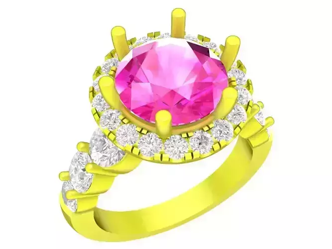 A7538 Halo Diamond Engagement Ring 3D Model