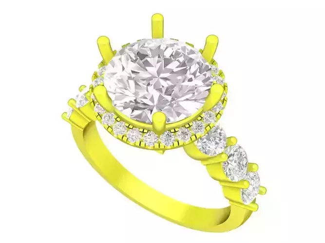 A7540 Halo Diamond Engagement Ring 3D Model