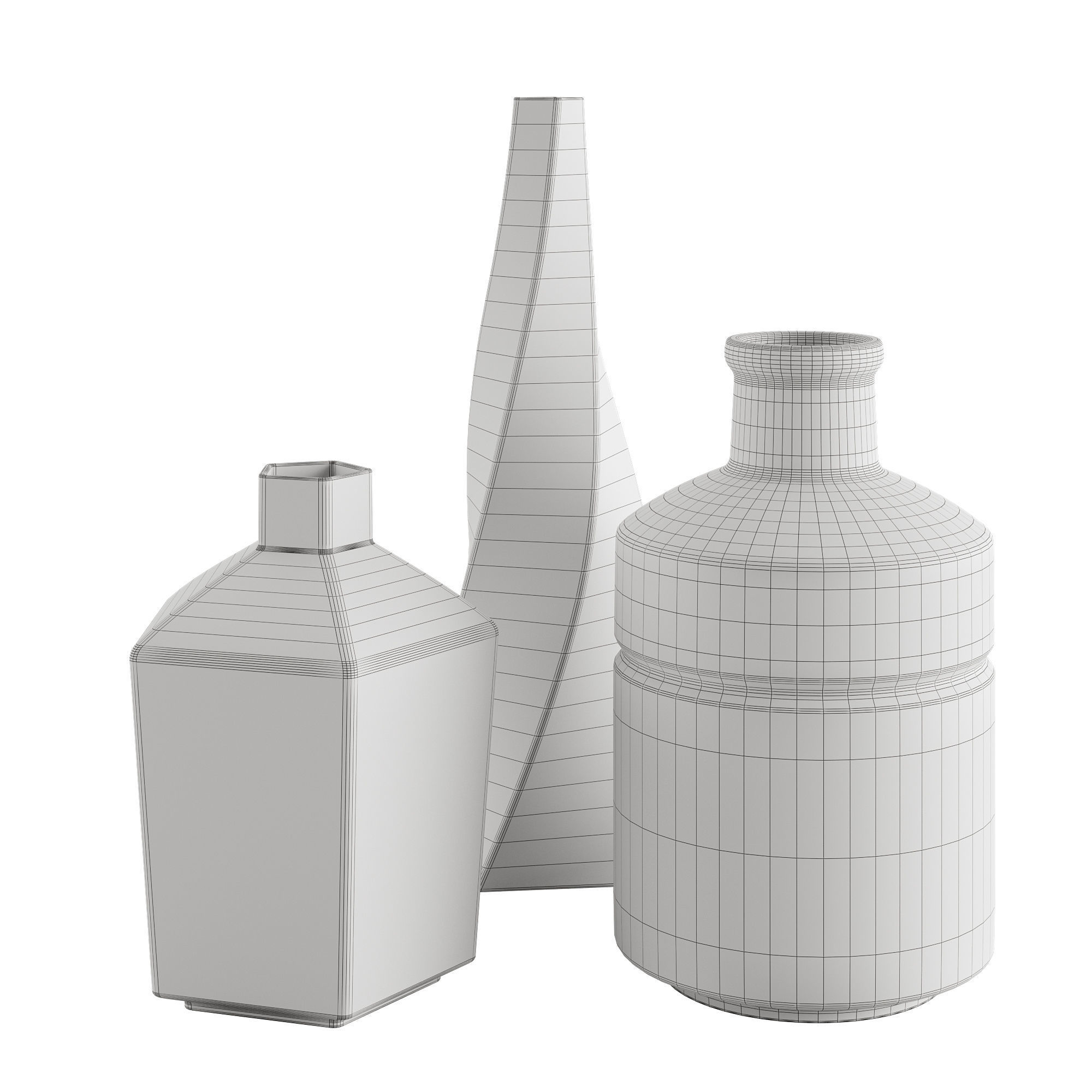 Handmade Pink Ceramic Vase Set 3D model_3