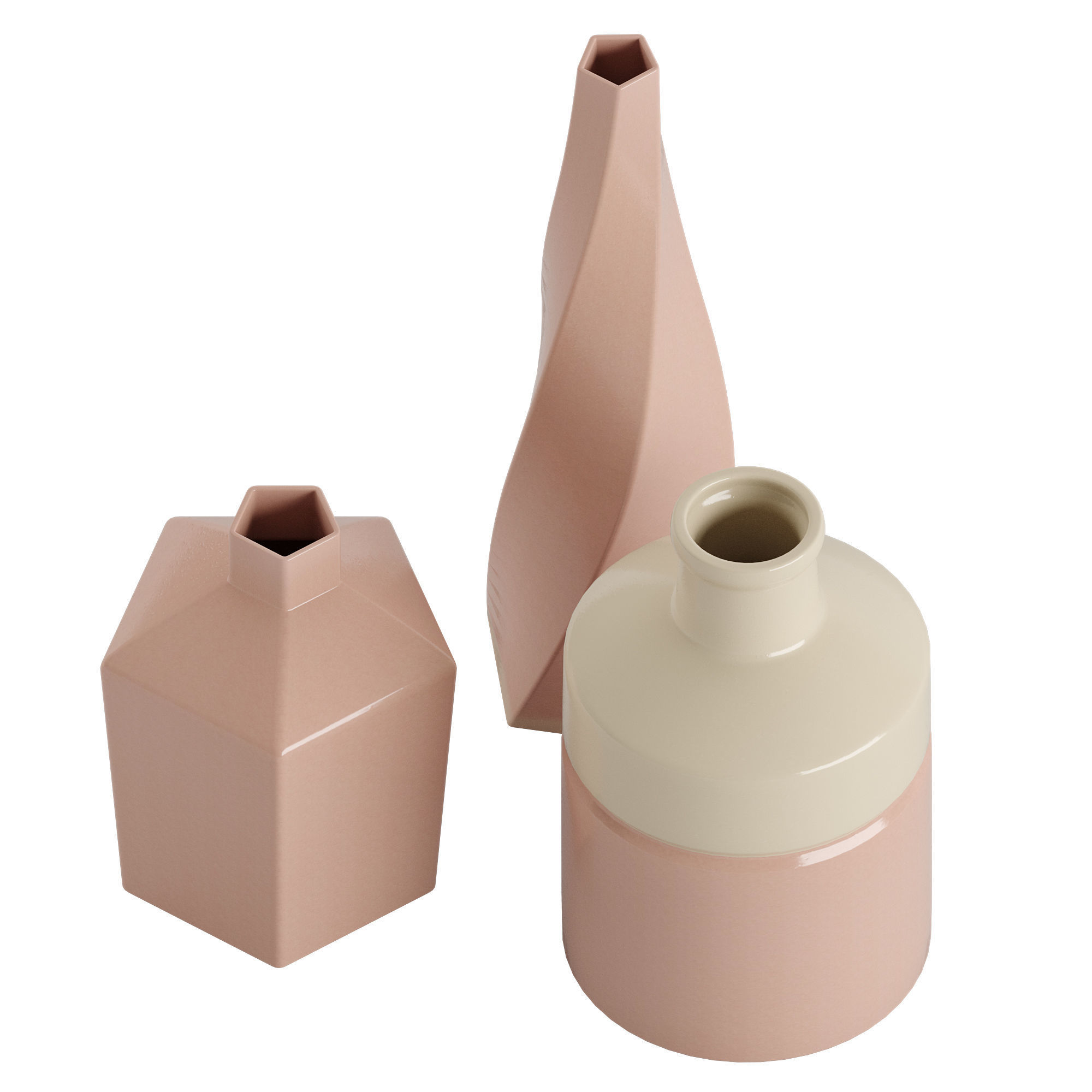 Handmade Pink Ceramic Vase Set 3D model_1