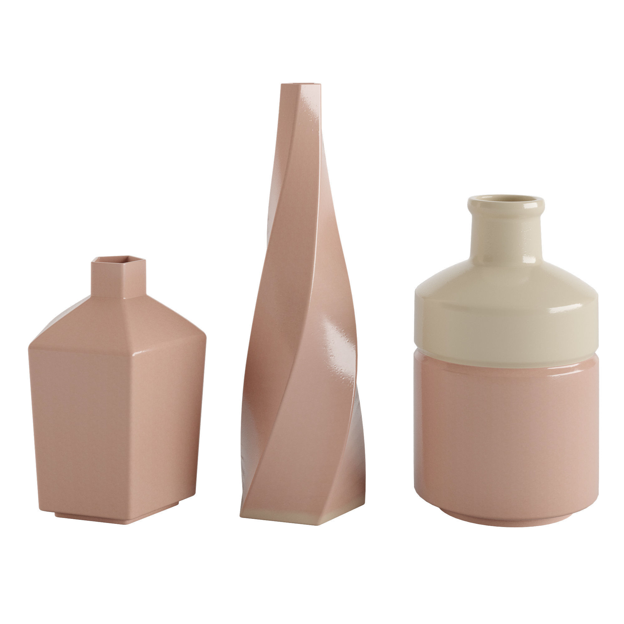 Handmade Pink Ceramic Vase Set 3D model_2