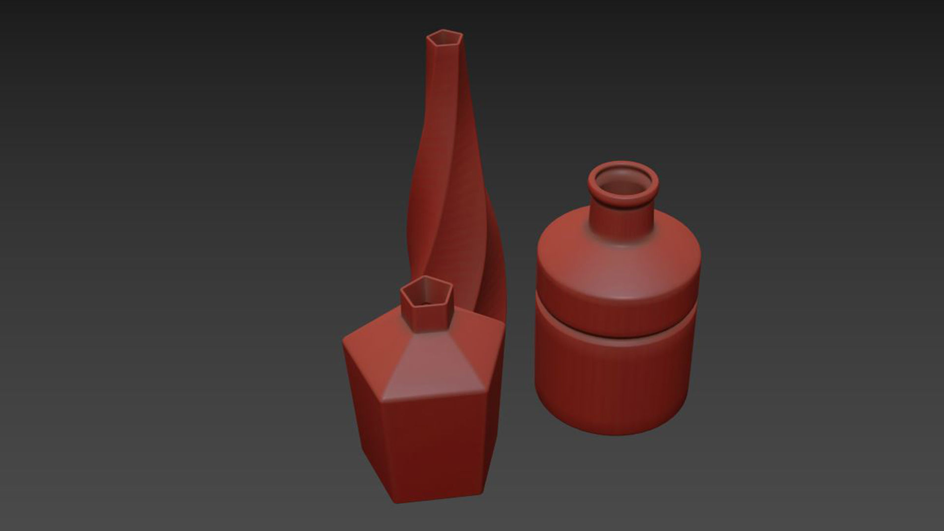 Handmade Pink Ceramic Vase Set 3D model_5