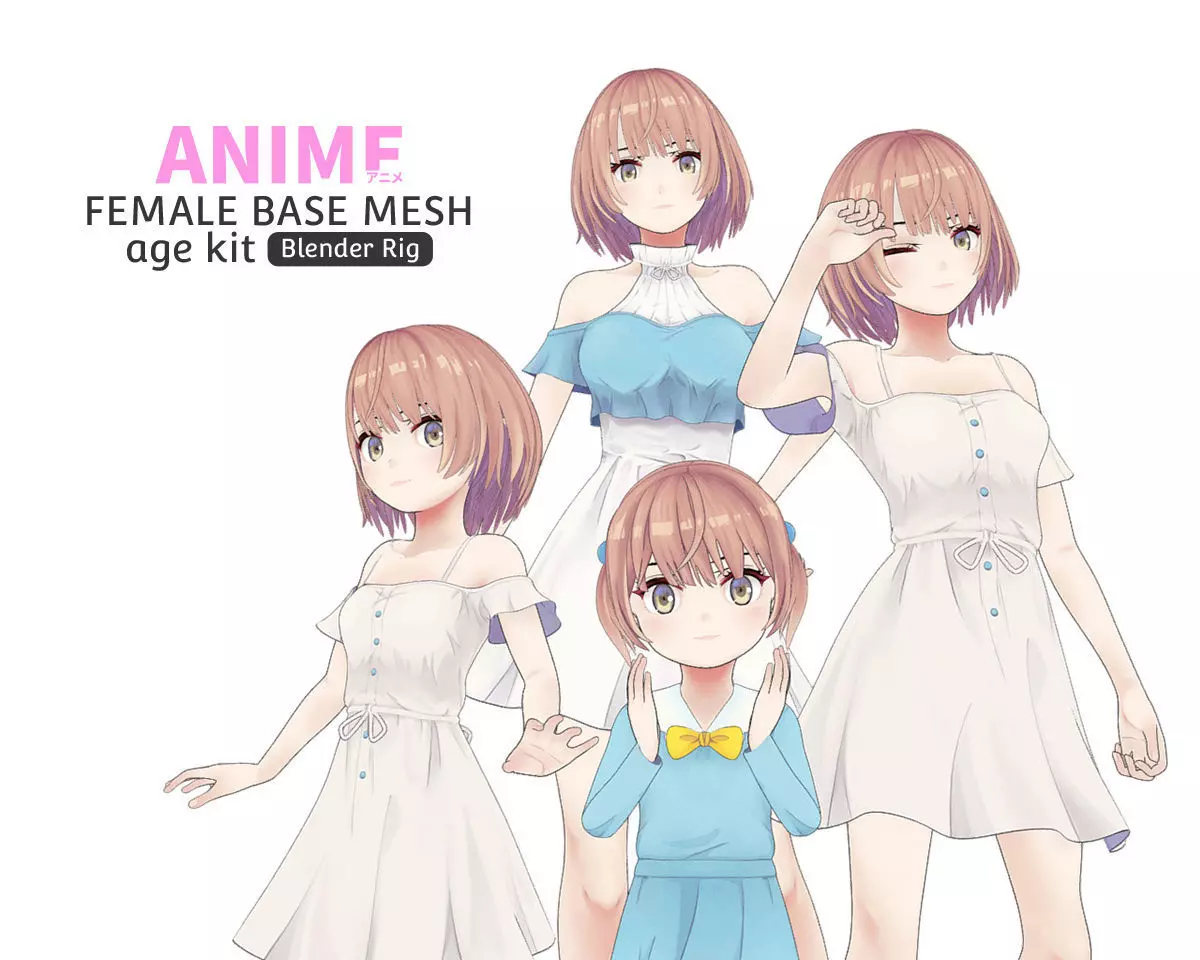 Anime Female Base Mesh Age Kit Low-poly 3D model_0
