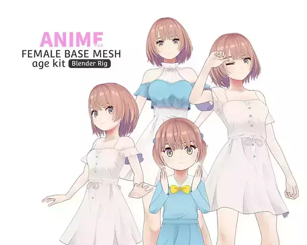 Anime Female Base Mesh Age Kit Low-poly 3D model