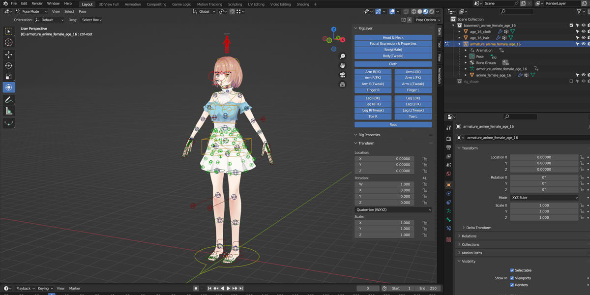 Anime Female Base Mesh Age Kit Low-poly 3D model_9