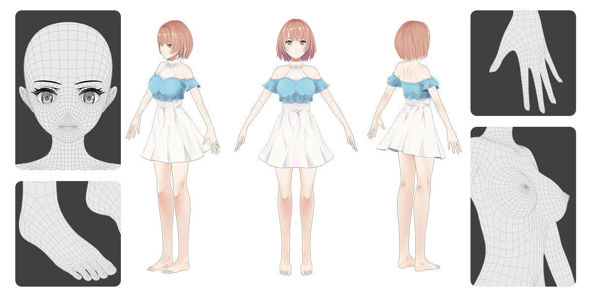 Anime Female Base Mesh Age Kit Low-poly 3D model_2
